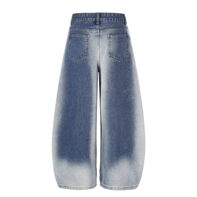 Women's Extra Wide High-Waist Palazzo Jeans with Crossed Decorative Waistband and Embroidered Pockets Chichicherry