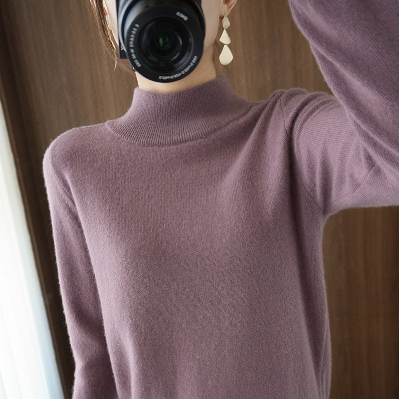 Women's mock neck pullover made of fluffy angora blend with a relaxed balloon sleeve silhouette Chichicherry