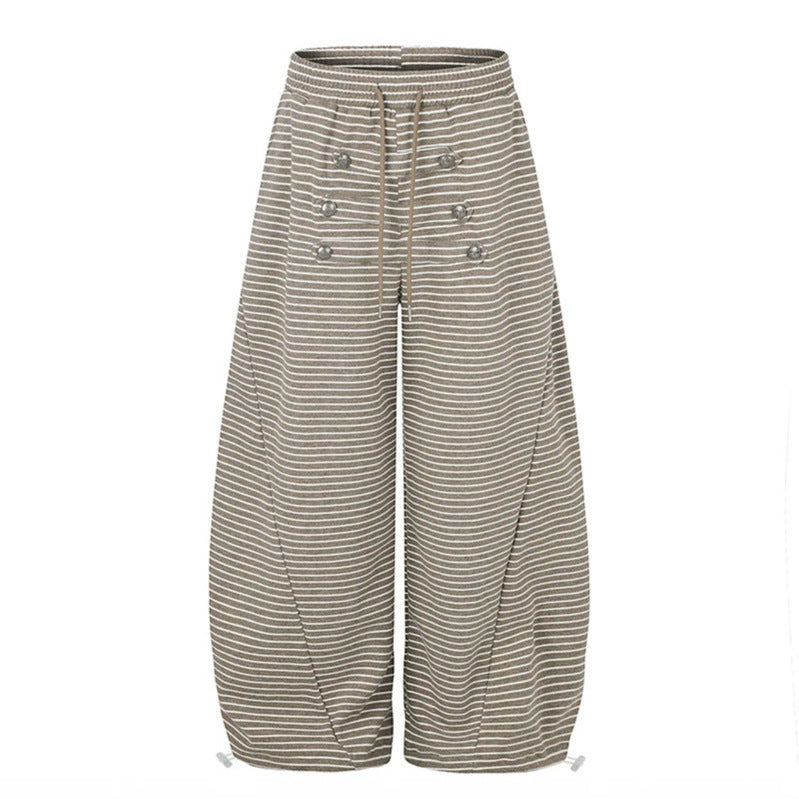 Women's Wide Palazzo Culotte Sweatpants with Drawstring Waistband and Decorative Button Placket Chichicherry