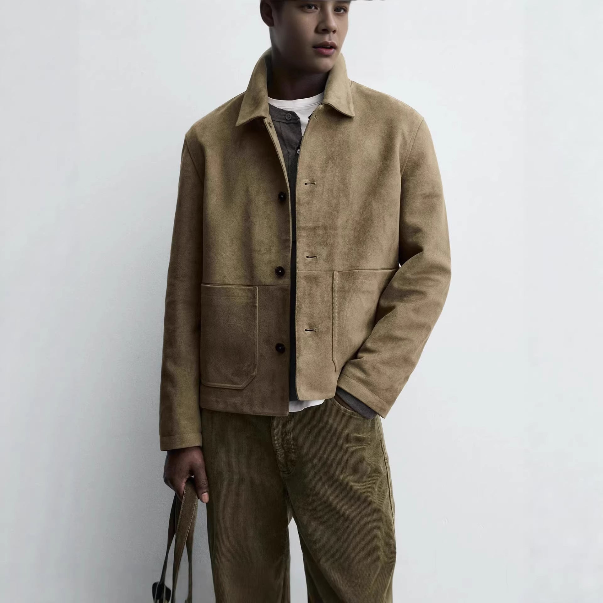 Men's Short Trucker Jacket in Suede Look Chichicherry