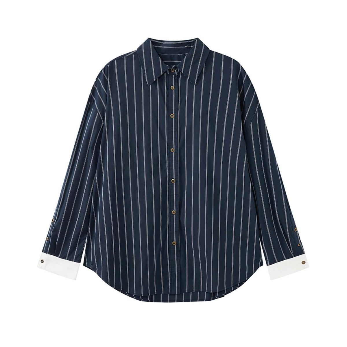 Women's Oversized Stripe Blouse with Contrast Cuffs Chichicherry
