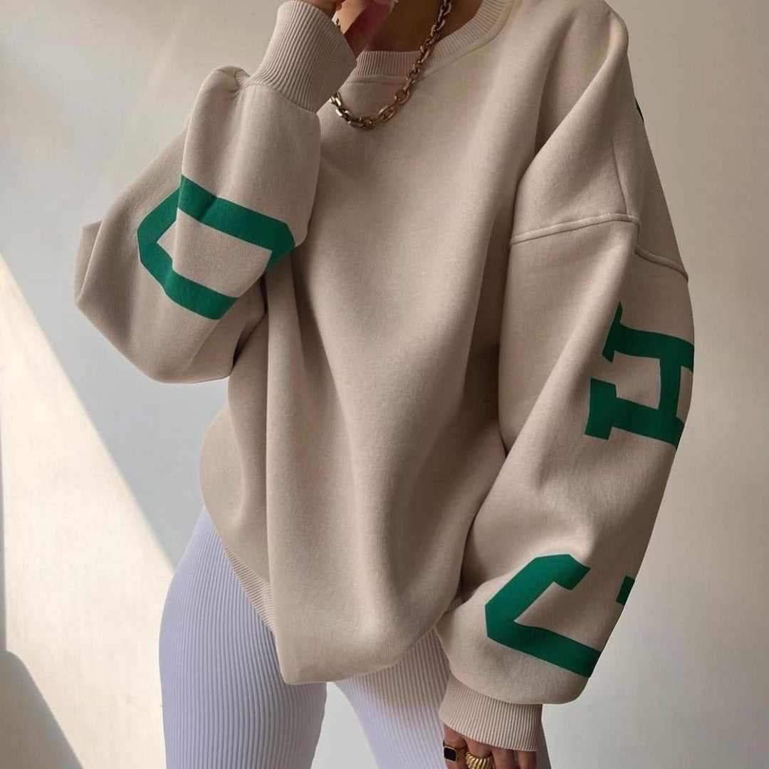 Damen Oversized Sweatshirt mit Blockprint-Ärmeln und weitem Drop-Shoulder-Schnitt Chichicherry