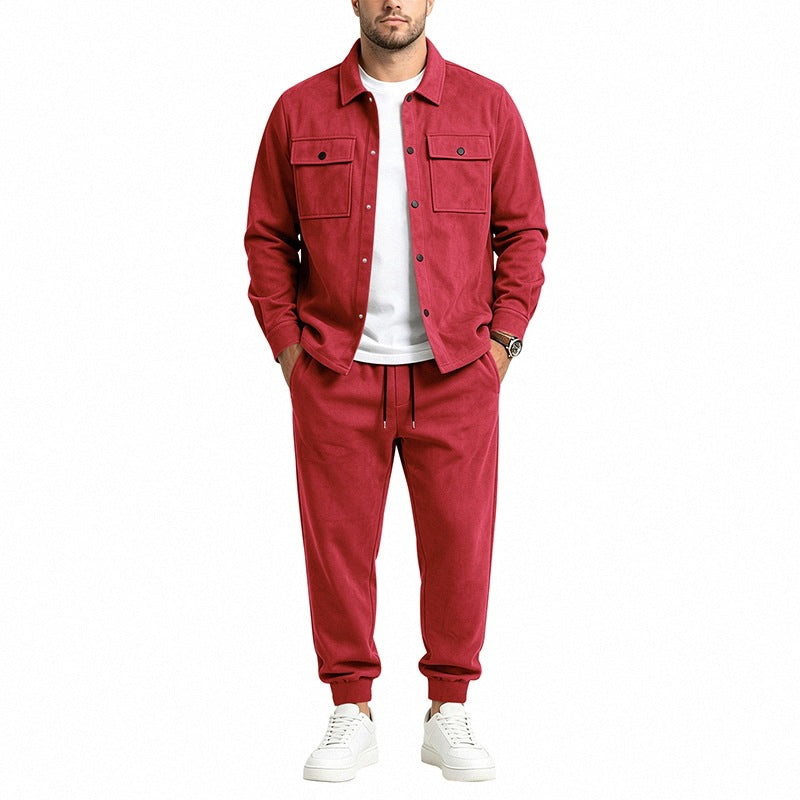 Men's Two-Piece Utility Leisure Set with Overshirt Jacket and Jogging Pants Chichicherry