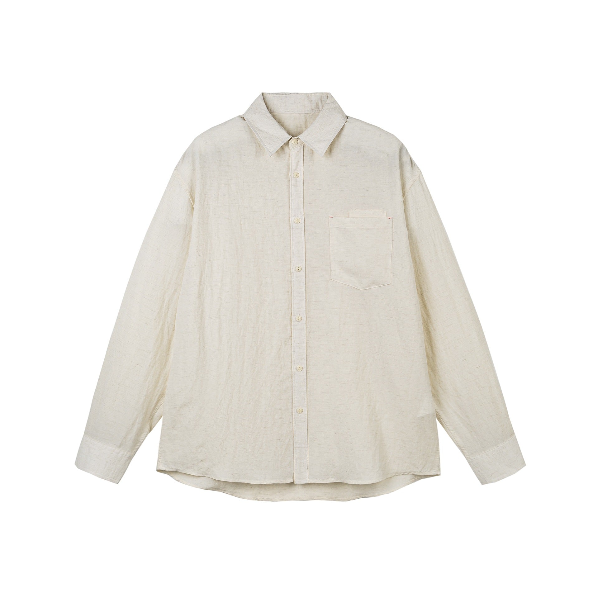 Unisex Loose Linen Blend Oversized Shirt with Chest Pocket and Rounded Hem Chichicherry