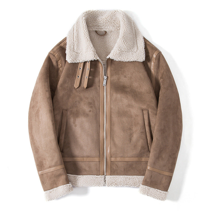 Men's Sheepskin Look Pilot Jacket with Teddy Lining and Leather Trim Chichicherry
