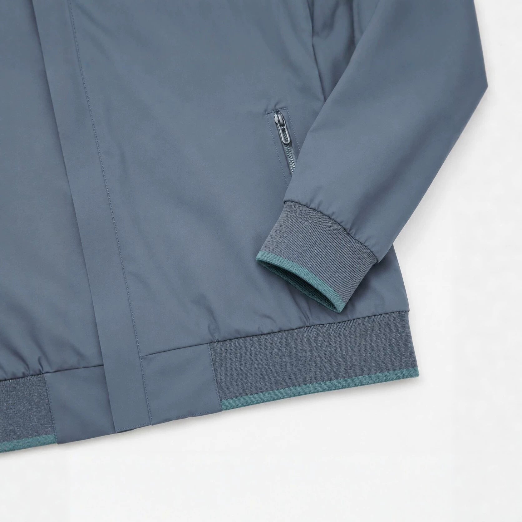 Men's Hooded Blouson Lightweight Windbreaker with Ribbed Hem and Concealed Zipper Placket Chichicherry