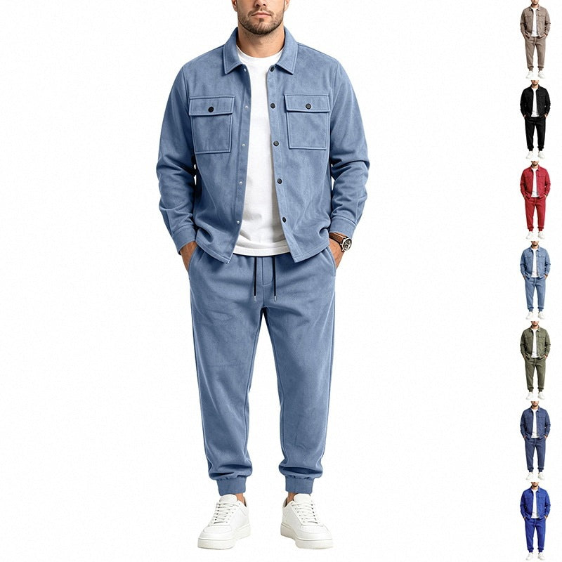 Men's Two-Piece Utility Leisure Set with Overshirt Jacket and Jogging Pants Chichicherry
