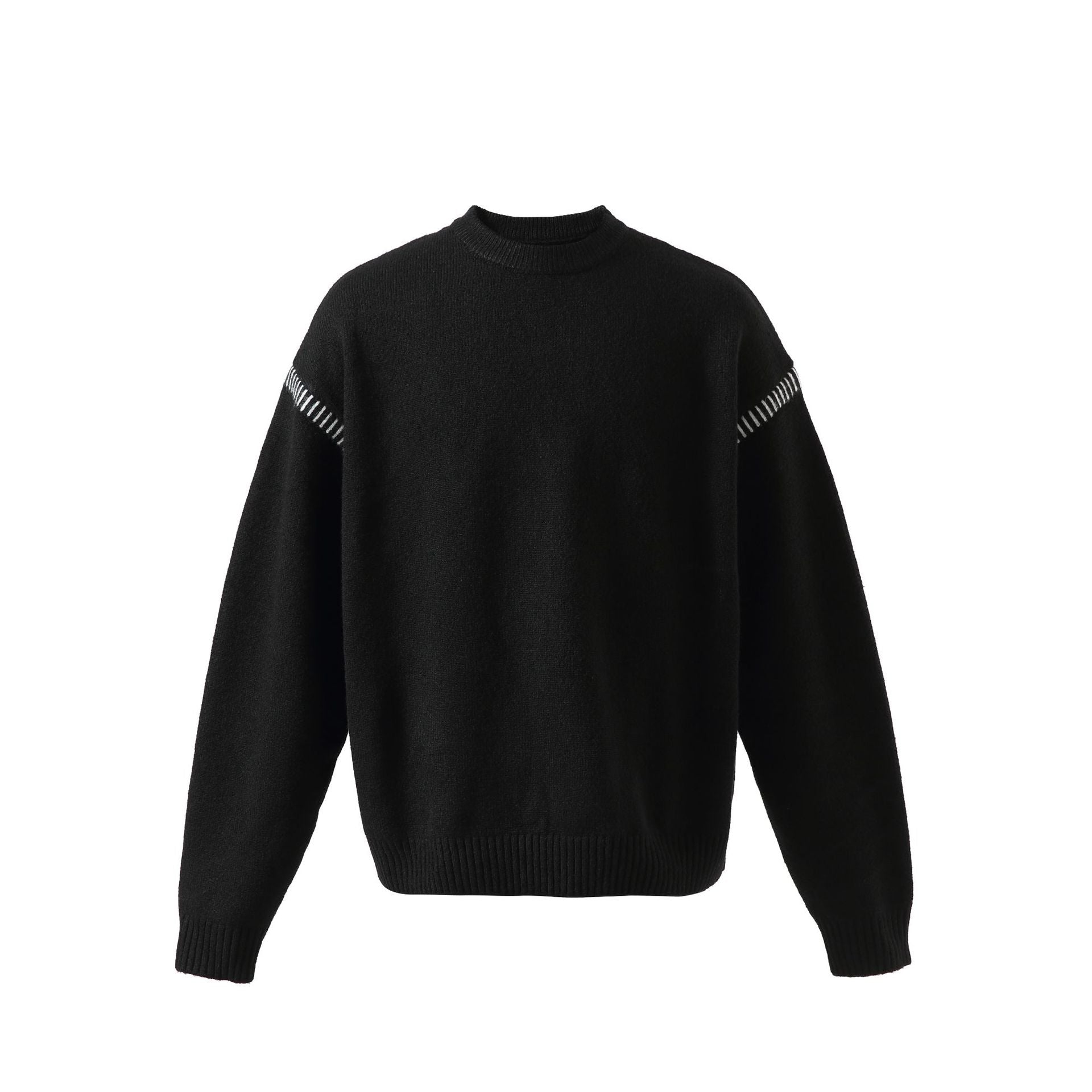 Women's Soft Oversized Wool Blend Sweater with Round Neckline and Decorative Shoulder Seam Chichicherry