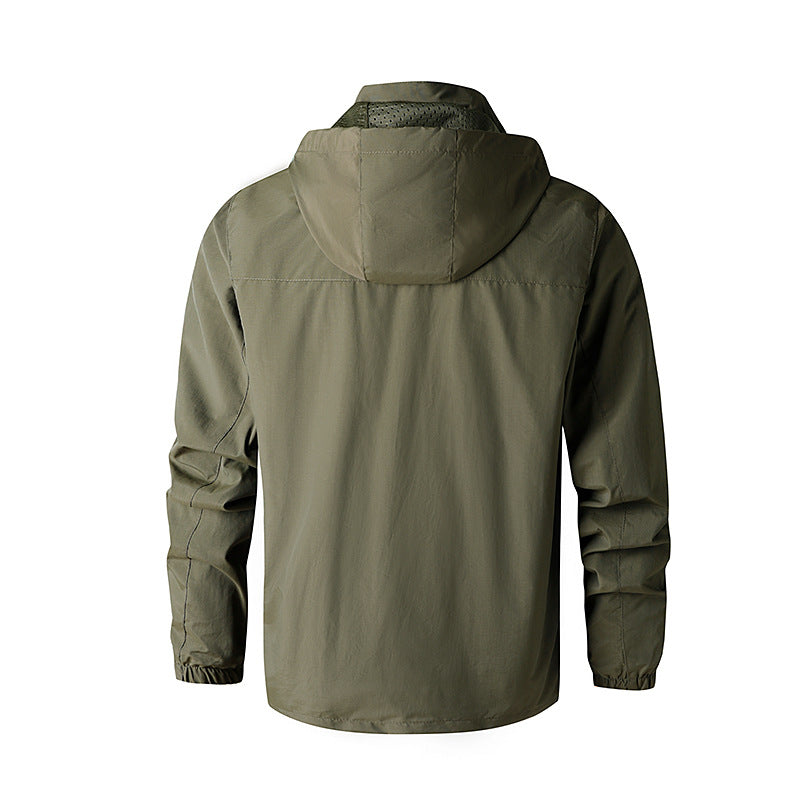 Men's Ultralight All-Weather Outdoor Jacket with Hood Breathable Mesh Lining and Zippered Pockets Chichicherry