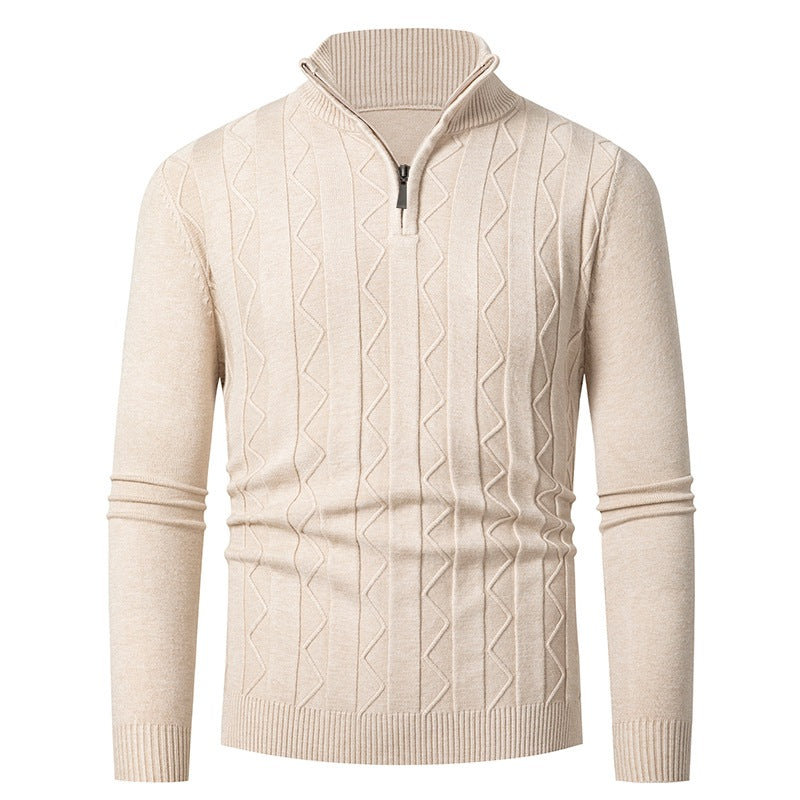 Men's fine knit half-zip sweater with cable pattern and stand-up collar Chichicherry