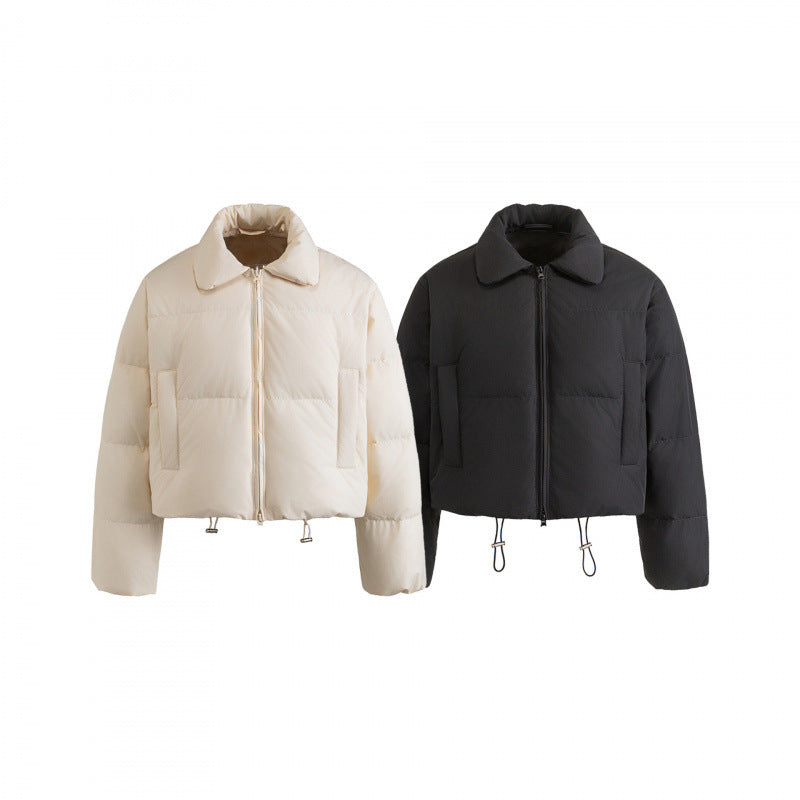 Women's cropped padded transitional jacket in a boxy cut with shirt collar and drawstring Chichicherry