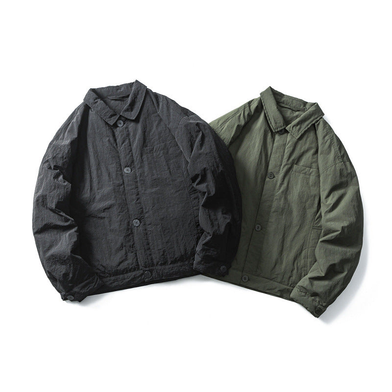 Men's Lightweight Oversized Field Jacket in Workwear Style with Shirt Collar and Button Closure Chichicherry