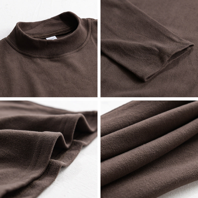 Men's Long Sleeve Fine Cotton Shirt with Stand Collar and Relaxed Fit Chichicherry