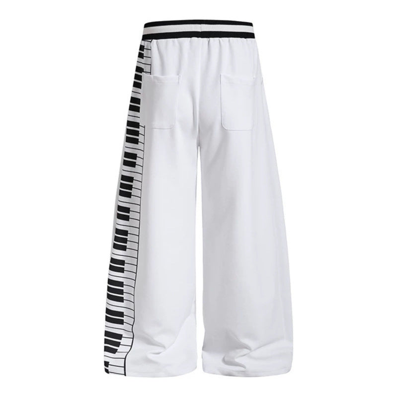 Ladies Extra Wide Palazzo Lounge Pants with Elastic Comfort Waistband, Drawstring and Large Vintage Motif Chichicherry