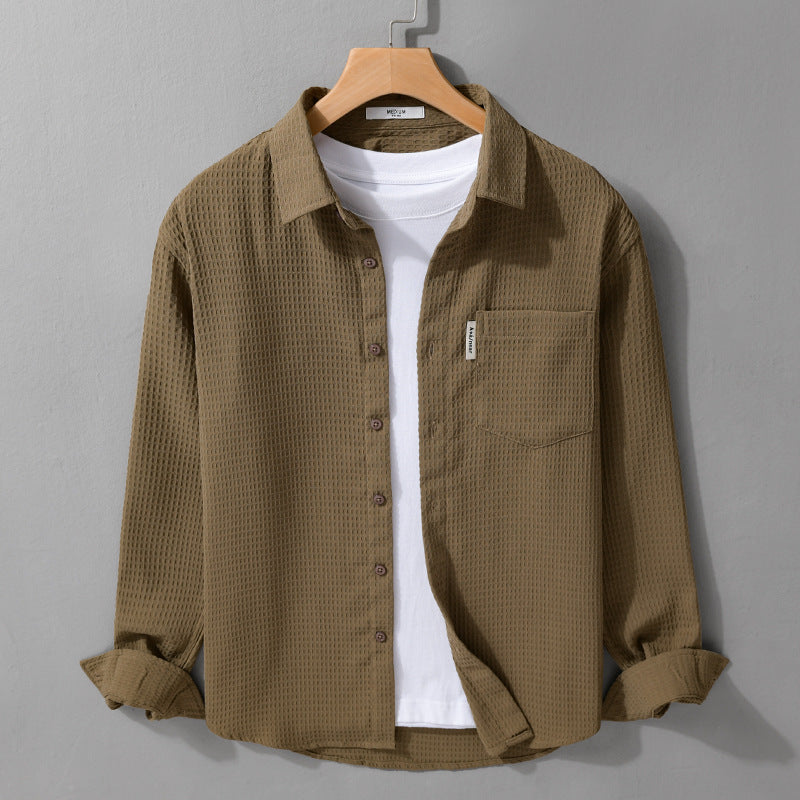 Men's Lightweight Waffle Structure Shirt made of Cotton Blend with Overshirt Cut and Chest Pocket Chichicherry