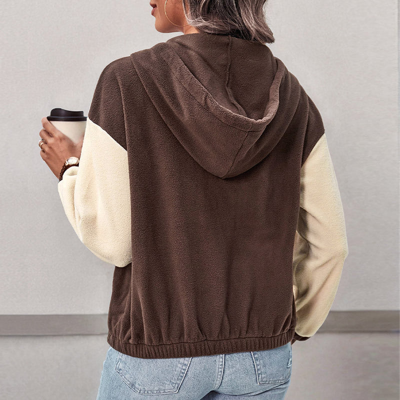 Women's fleece hoodie with color block, full zip and pockets Chichicherry