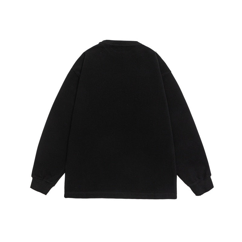 Unisex Oversized Sweatshirt with Logo Print and Fine Waffle Texture Chichicherry