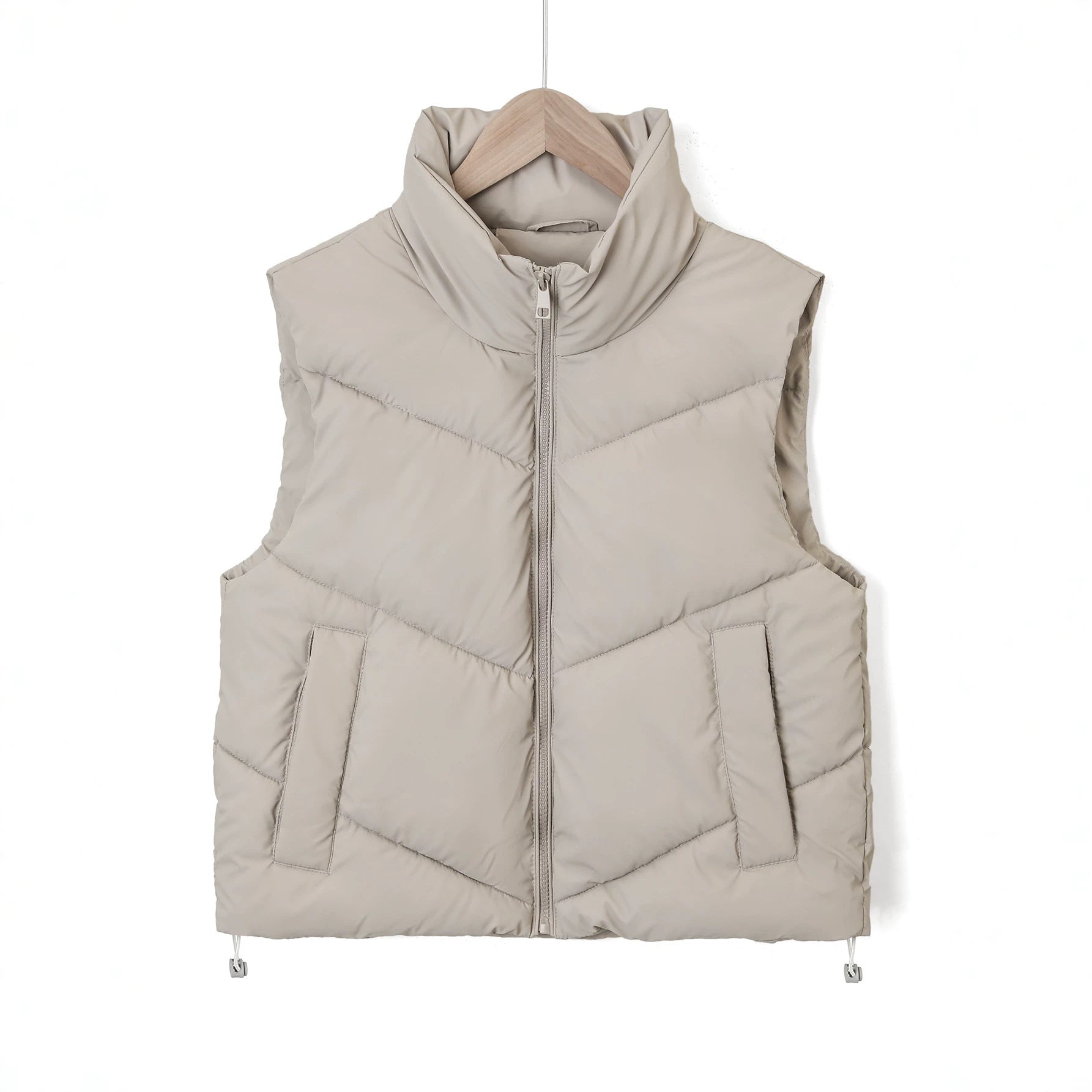 Women's sleeveless quilted thermal vest with high stand-up collar and drawstring Chichicherry
