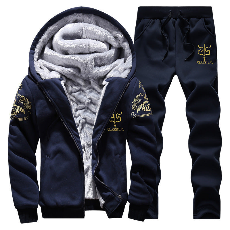 Men's padded hoodie tracksuit with teddy fleece lining, zip jacket and jogger Chichicherry