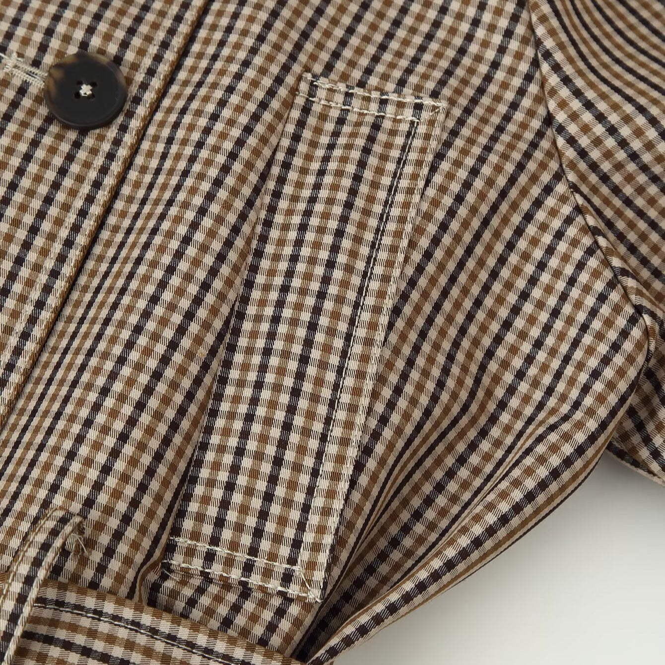 Women Cropped Double-Breasted Check Trench Coat with Waist Tie Belt and Flared Cuffs Chichicherry