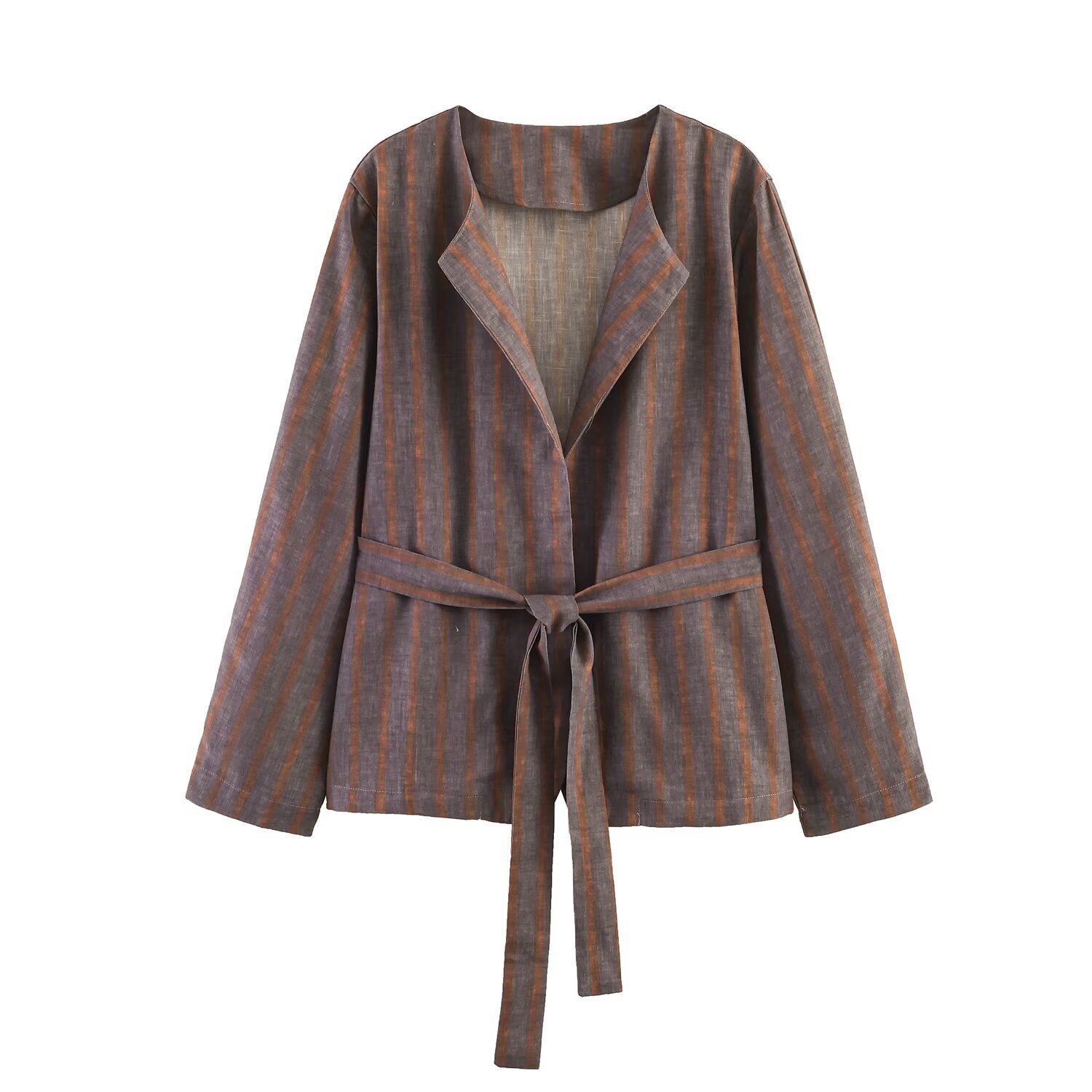 Women's Striped Linen Kimono with Ties Chichicherry
