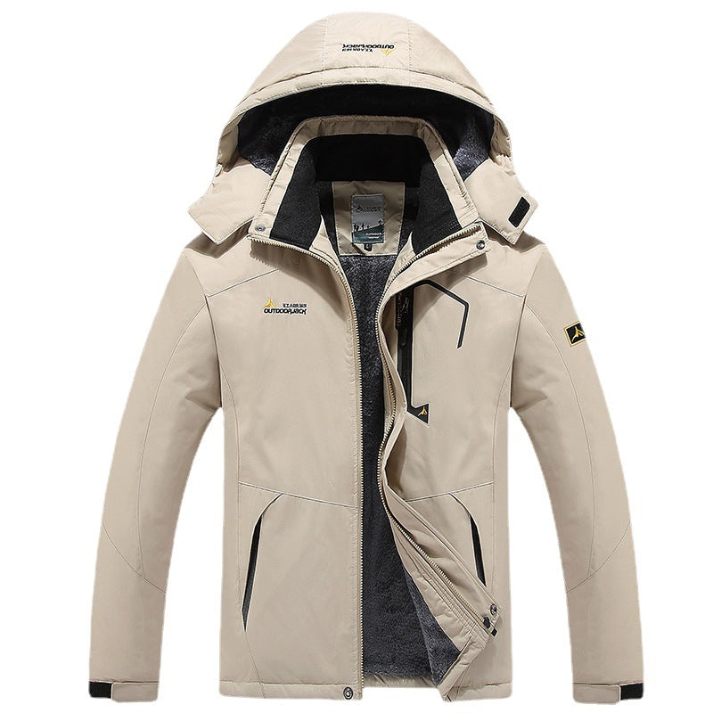 Men's technical outdoor thermal jacket with removable hood, windproof outer shell and warming fleece lining Chichicherry