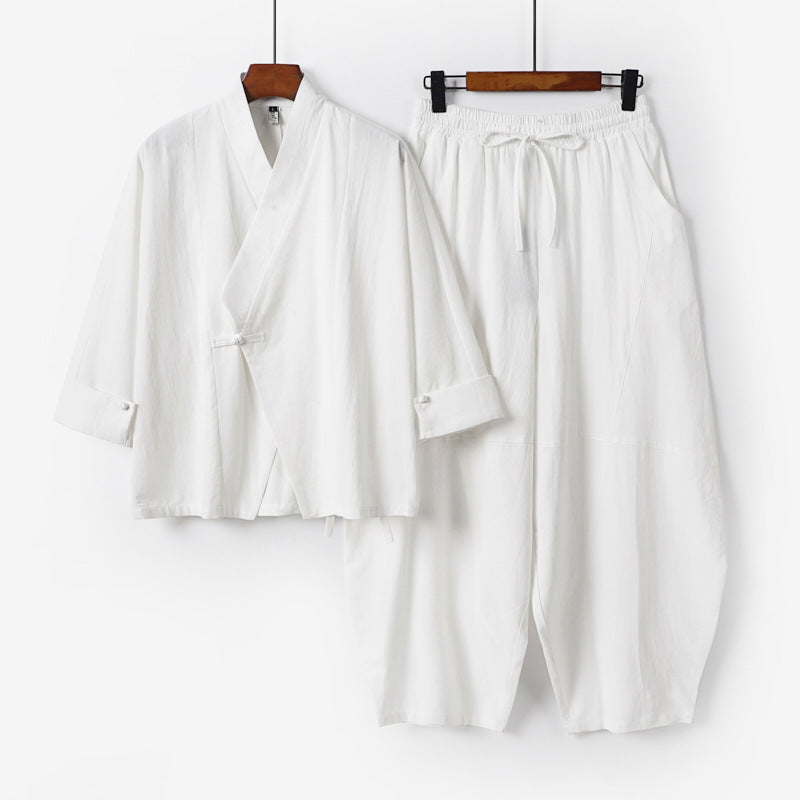 Men's Minimalist Kimono Lounge Set made of breathable cotton blend with balloon-shaped waistband pants Chichicherry