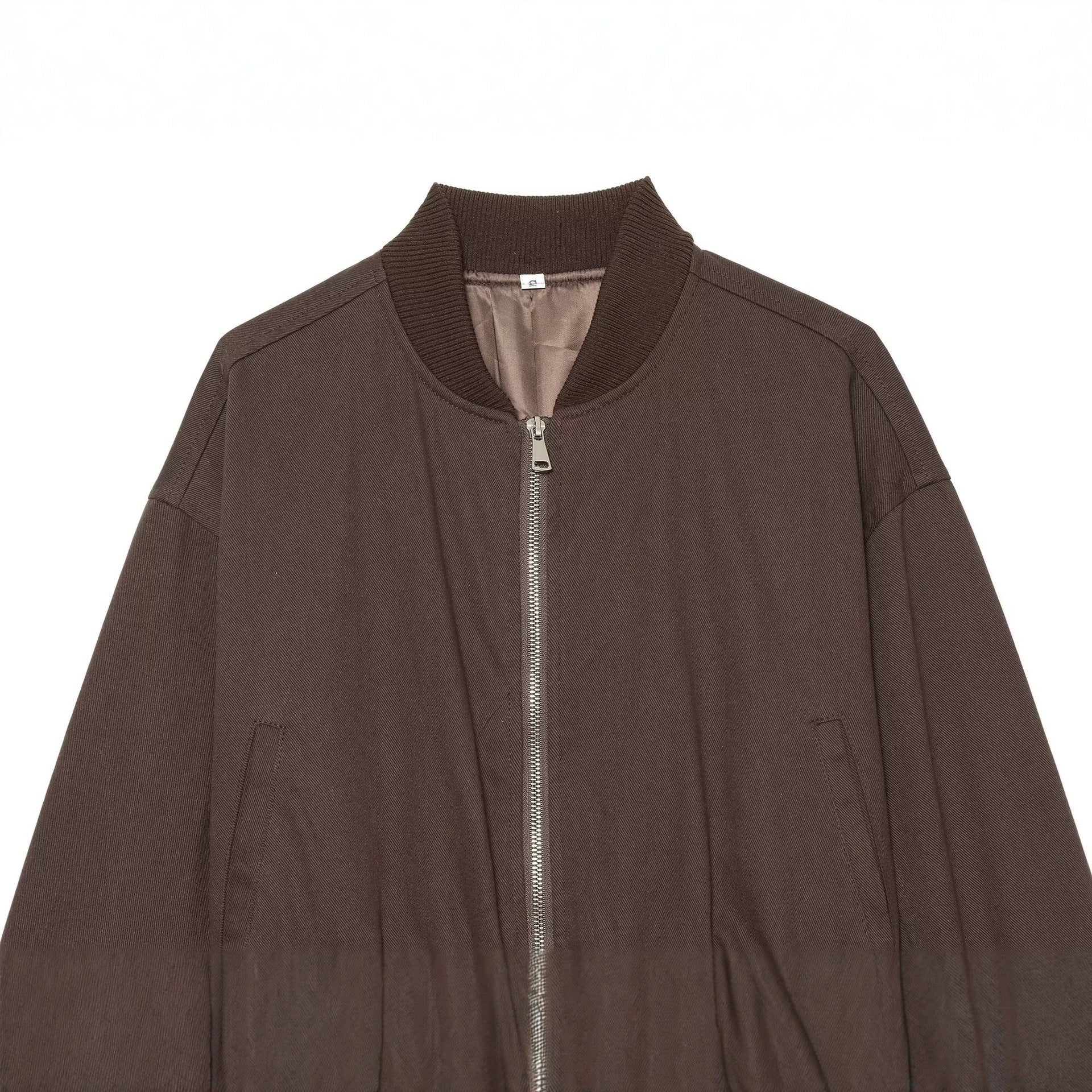 Women's Cropped Bomber Jacket with Wide Ribbed Cuff and Continuous Zipper Chichicherry