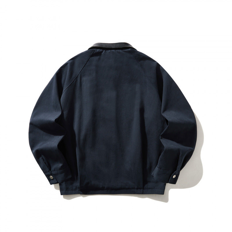 Men's short-cut canvas jacket with imitation leather collar and elastic hem Chichicherry