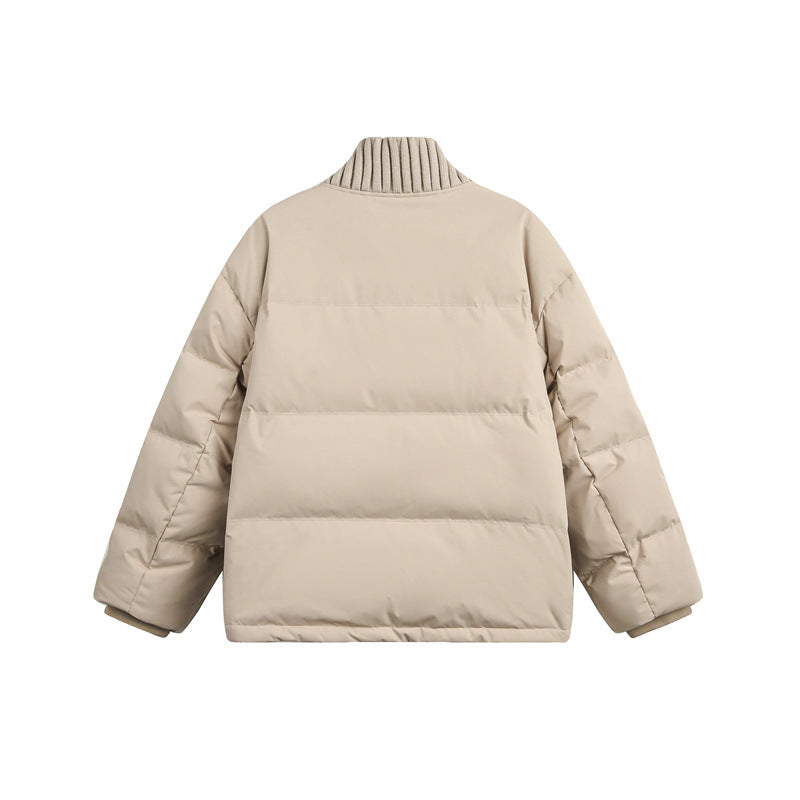 Unisex Short Quilted Oversized Padded Jacket with Ribbed Collar and Snap Closure Chichicherry