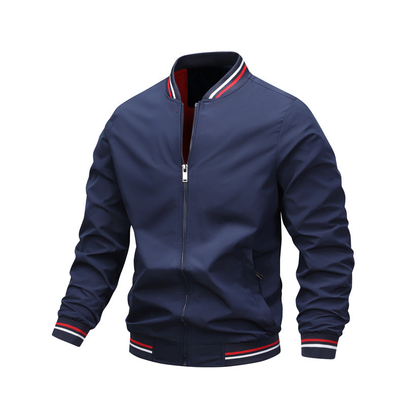 Men's Light Bomber Jacket made of technical nylon with striped ribbed cuffs and contrasting lining Chichicherry