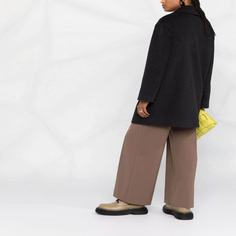 Women's Boxy Double-Breasted Short Coat made of Wool Blend with Golden Decorative Buttons Chichicherry