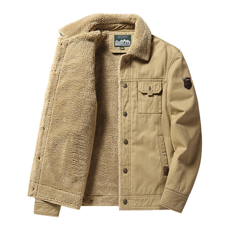 Men's robust canvas work jacket with teddy fleece lining and shirt collar Chichicherry