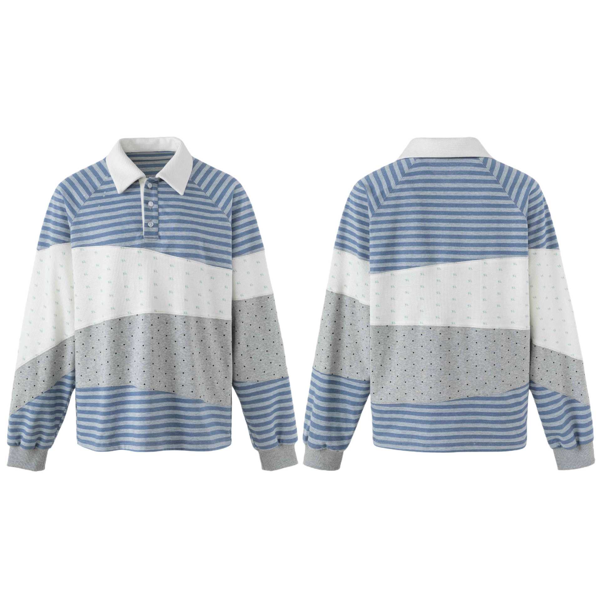 Women Striped Rugby Sweater with Large Kent Collar and Colourblock Structure Chichicherry
