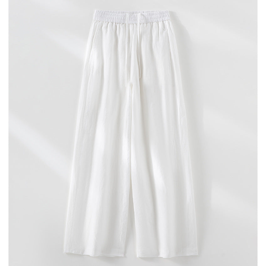 Women's wide linen look trousers with high elastic waistband and flowing wide leg silhouette Chichicherry