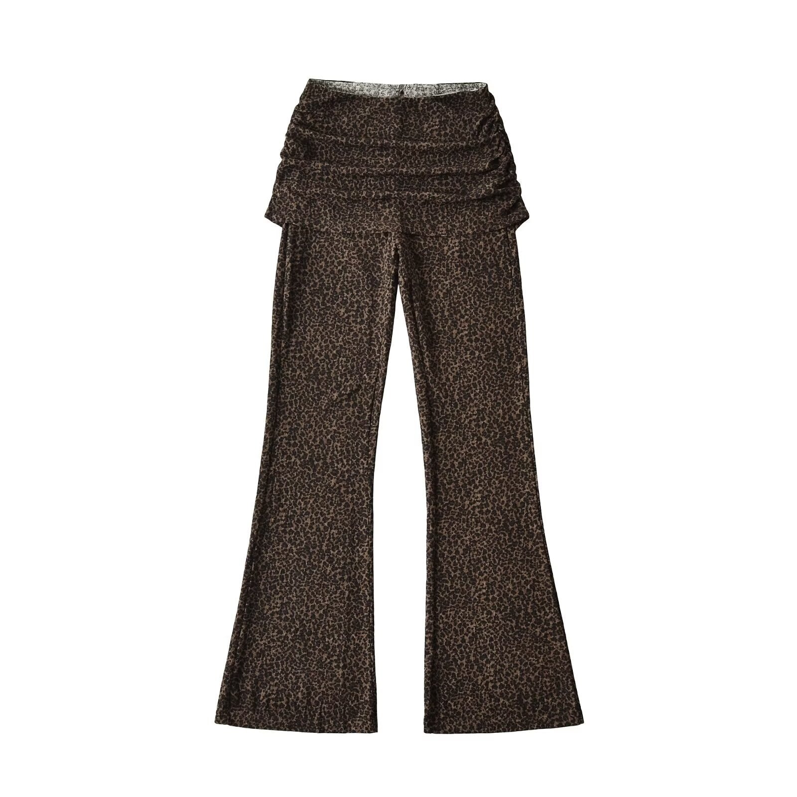 Women's High-Waist Flared Trousers with Ruffled Hip Skirt and Flared Leg Chichicherry