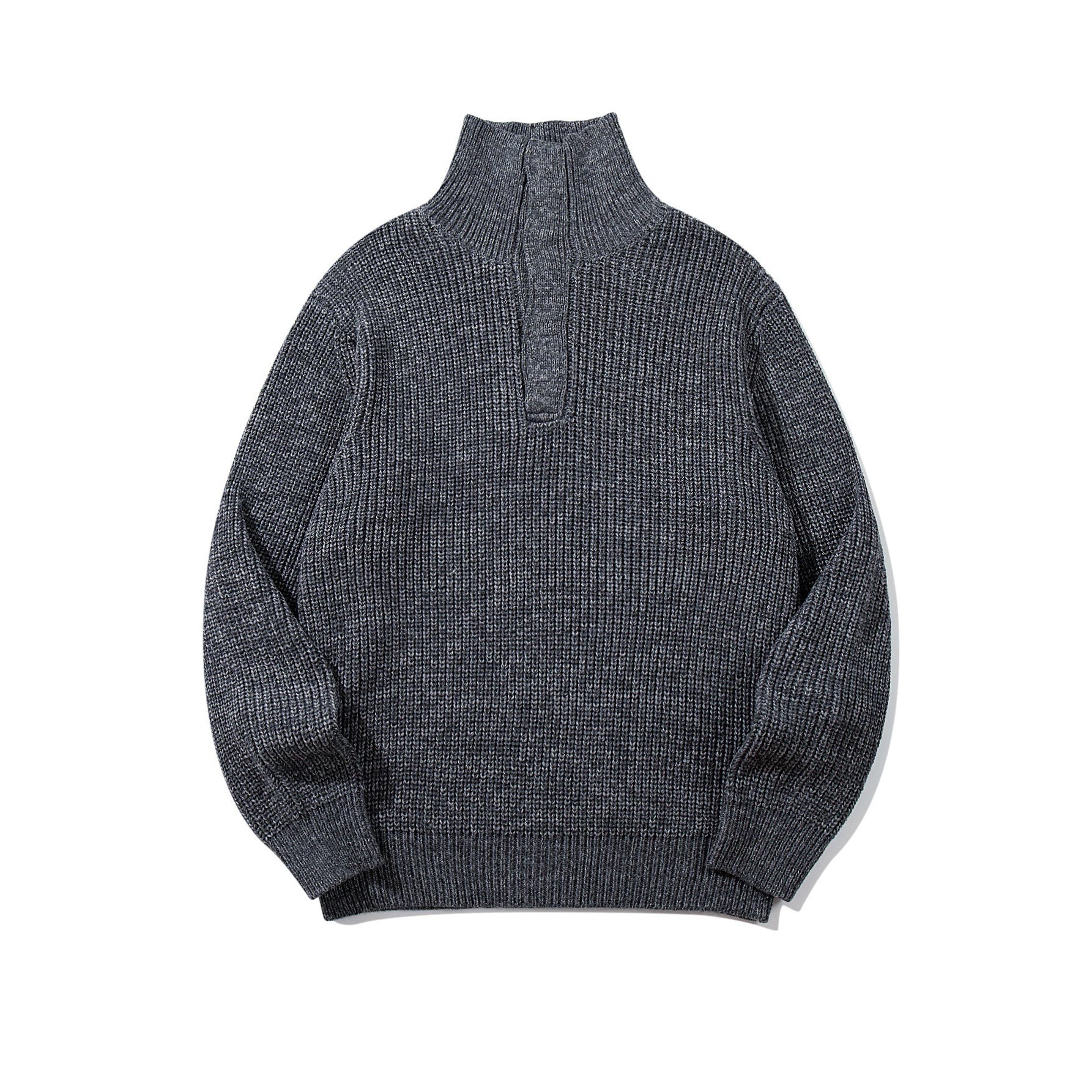 Unisex Chunky Knit Turtleneck Sweater with Half Button Placket Chichicherry
