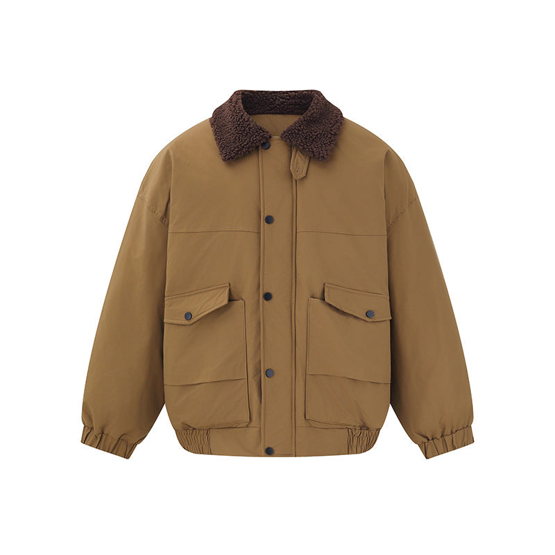 Men's Windproof Boxy Bomber in Workwear Style with Teddy Collar Chichicherry