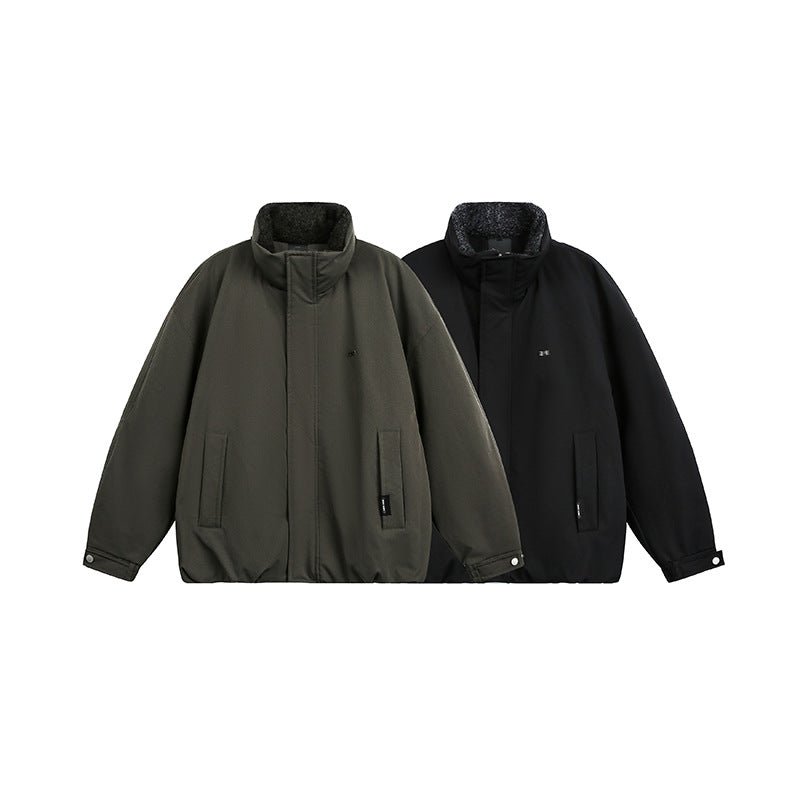 Men's Oversize Quilted Jacket with High Collar and Teddy Lining Chichicherry