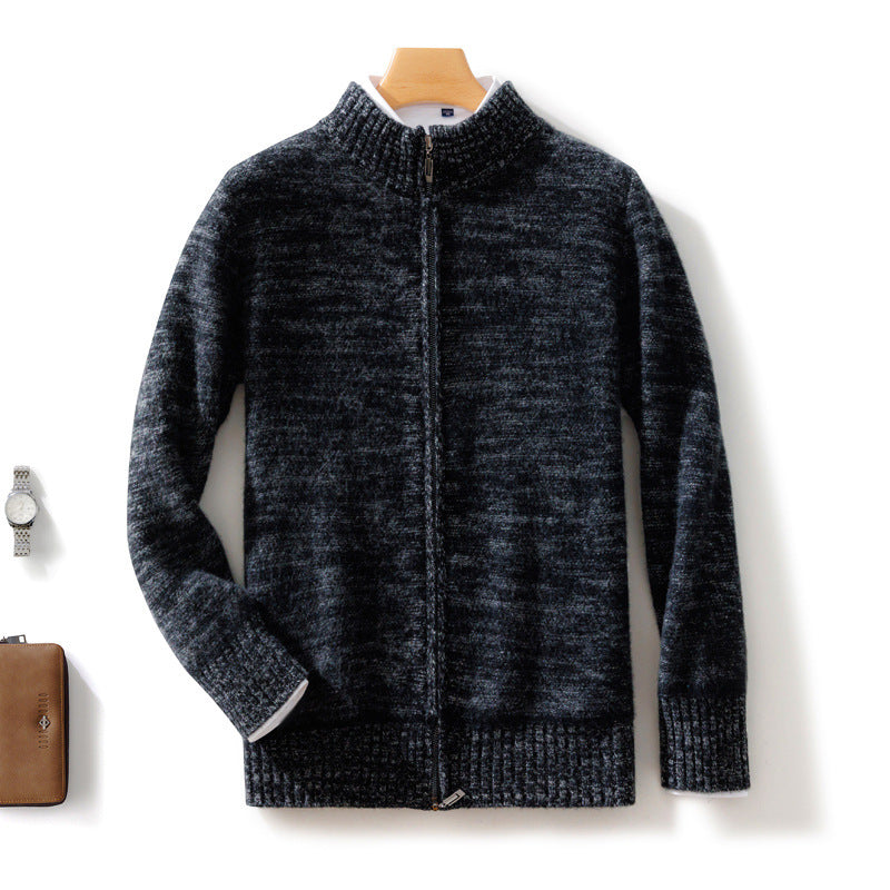 Men's Casual Zip Mock Neck Sweater made from Wool Blend with Brushed Mohair Look and Stand-up Collar Chichicherry