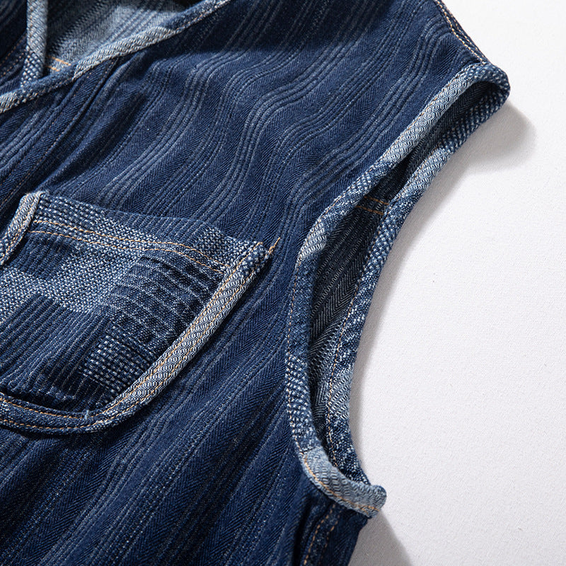 Herren Ärmellose Denim‑Weste im Workwear‑Look mit großformatigen aufgesetzten Taschen Chichicherry