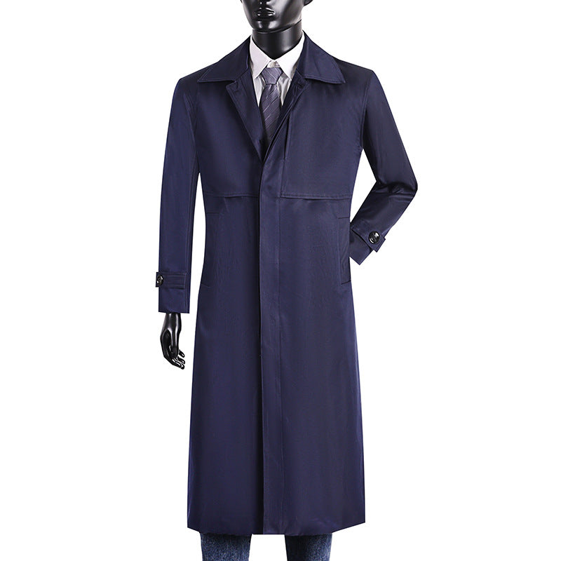 Men's long trench coat with concealed button placket and water-repellent features Chichicherry