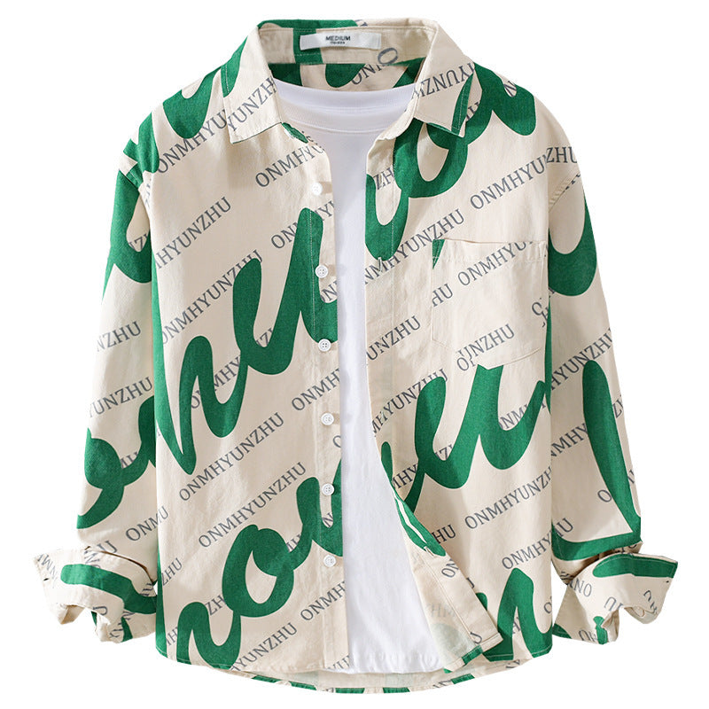 Men's Typographic Overshirt Shirt made of Cotton Twill in Relaxed Fit with Chest Pocket Chichicherry