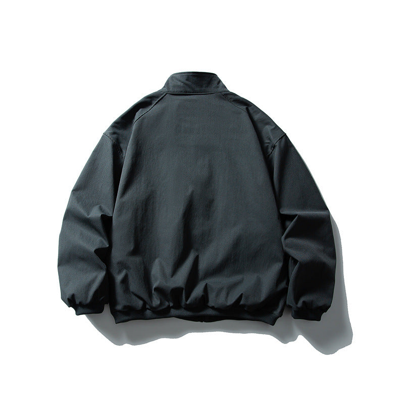 Unisex Oversize Boxy Bomber Jacket with Stand-up Collar and Large Flap Pockets Chichicherry