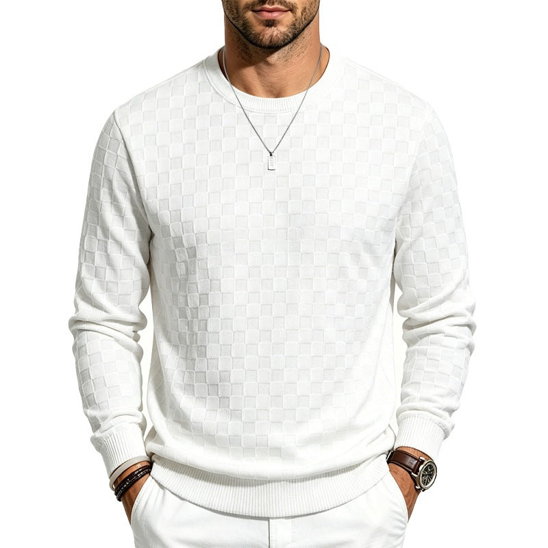 Men's fine-knit pullover with check structure and round neckline Chichicherry