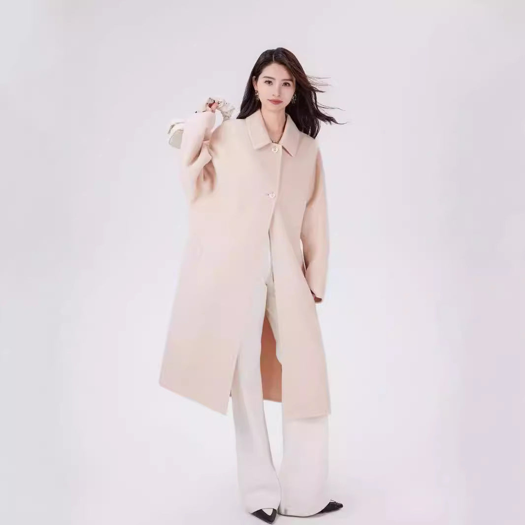 Women's Short Wool Blend Boxy Coat with Decorative Heart Buttons Chichicherry