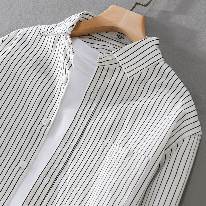Men's Vertical Striped Relaxed-Fit Shirt Jacket Overshirt made of Lightweight Cotton Blend Chichicherry