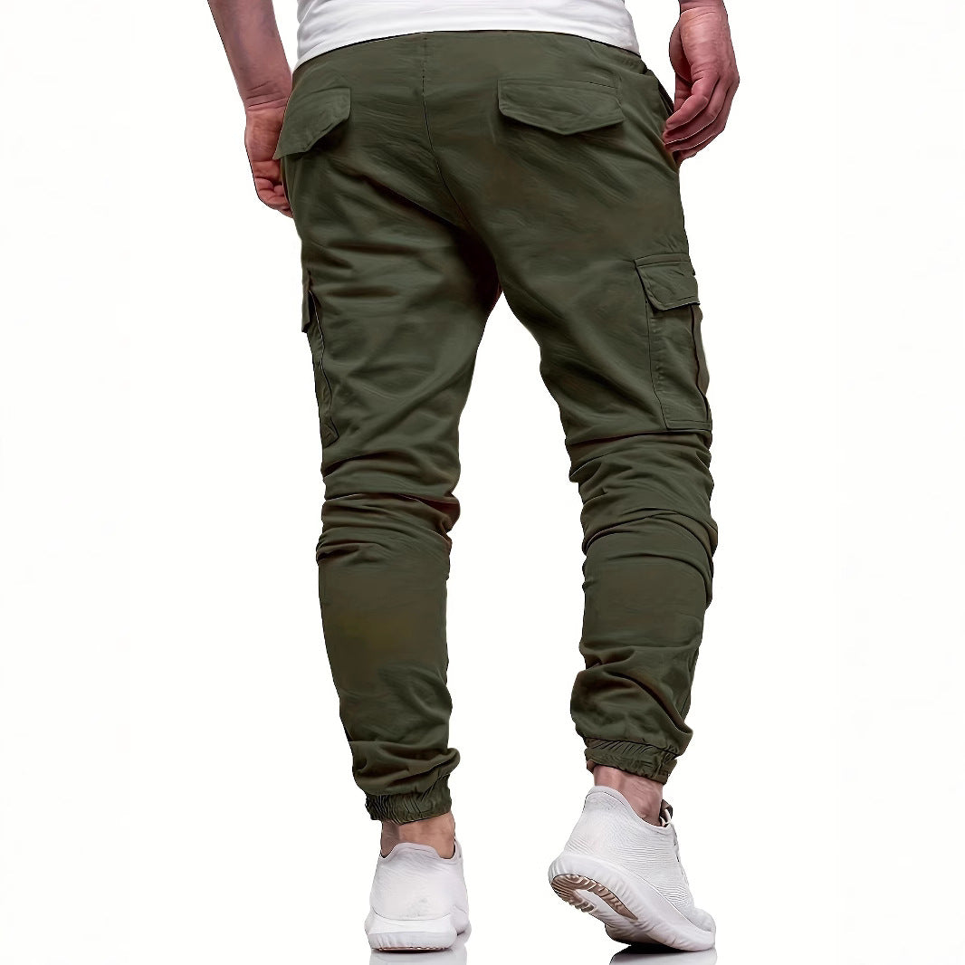 Men's Tapered Cargo Jogging Pants with Drawstring, Ankle Cuff & Multiple Pockets Chichicherry