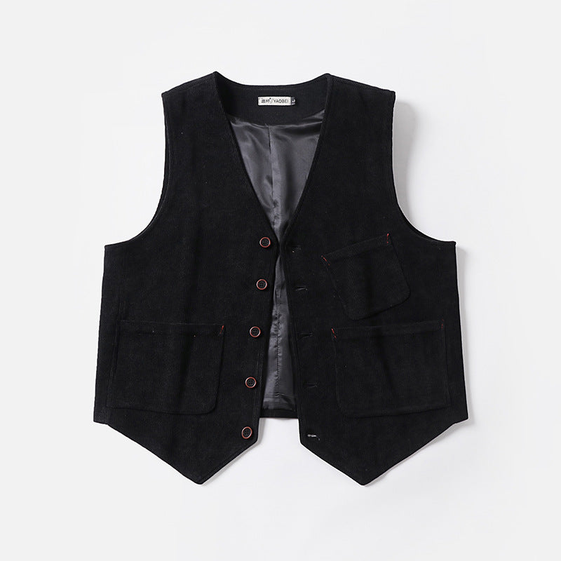 Men's cord waistcoat without lapels with patch pockets and lining Chichicherry