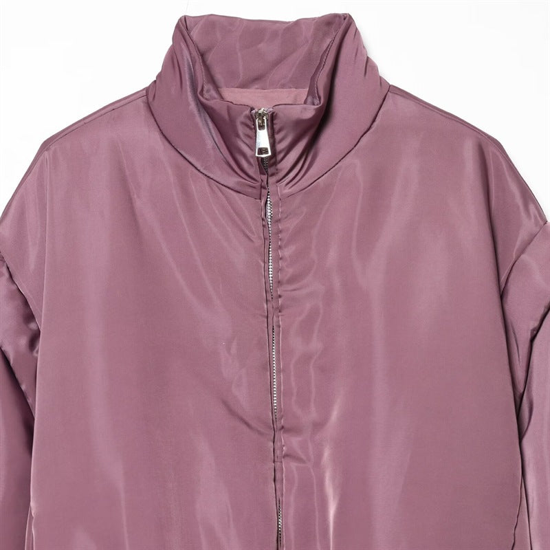 Women's short shiny bomber jacket with standing collar, tailored elastic waistband and concealed zipper Chichicherry